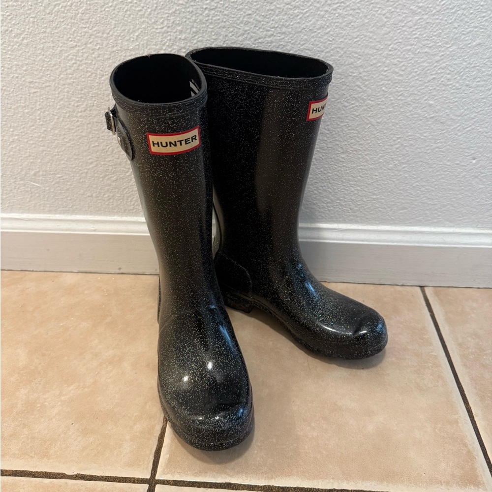 Hunter Kids Sparkly Black Rain Boots Size 3